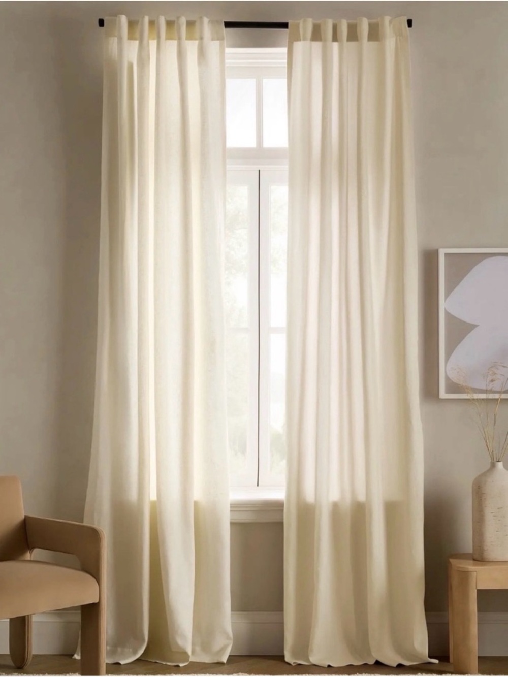 Quince Heavyweight ivory Linen cotton lined  48x96 panel 3 available rod pocket